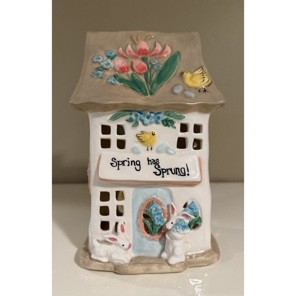 Blue Sky Clayworks SPRING HAS SPRUNG Tea Light Candle House Heather Goldminc NEW